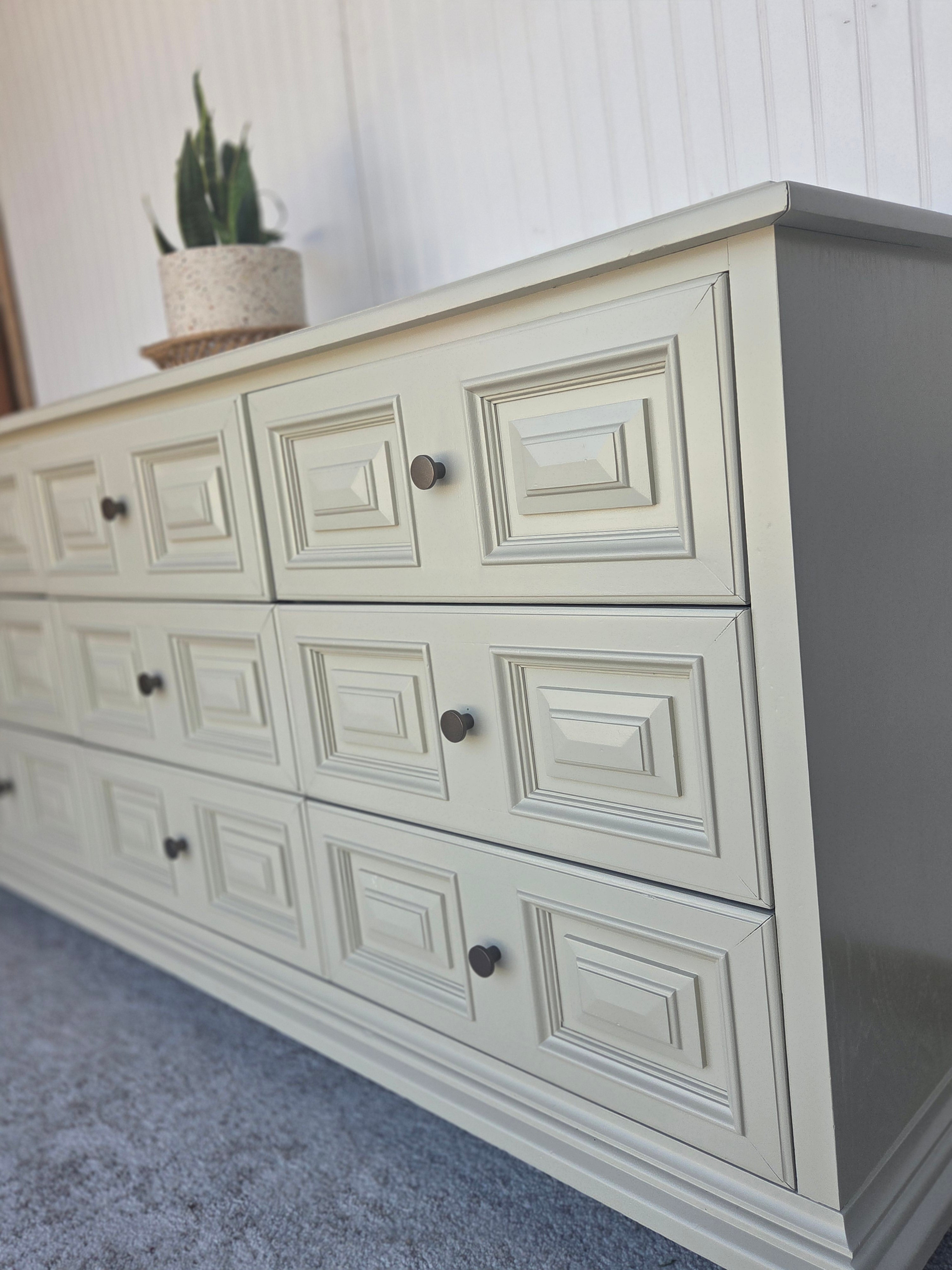 Creamy Taupe Drexel & Brass Triple Dresser
