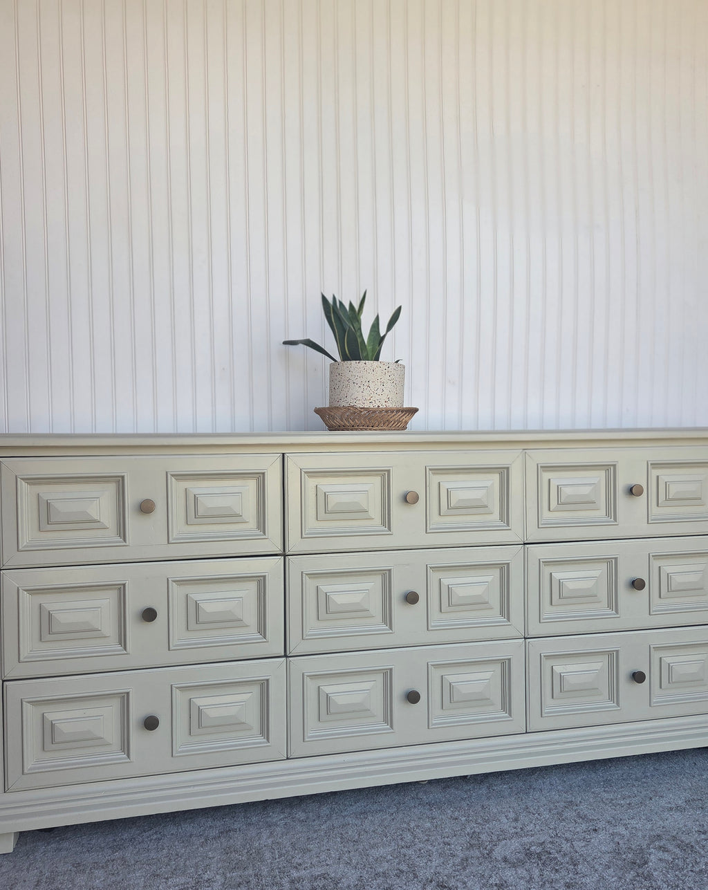 Creamy Taupe Drexel & Brass Triple Dresser