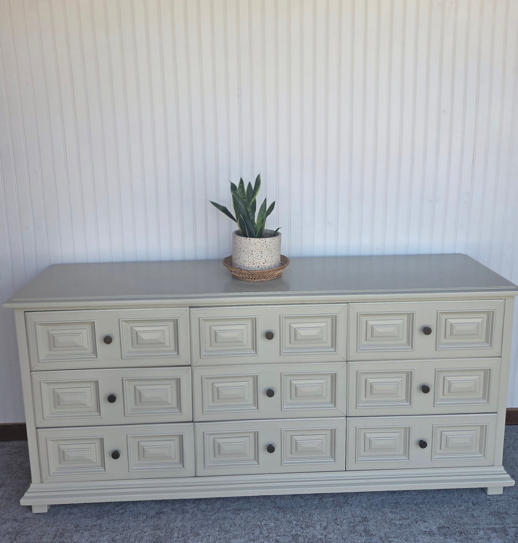 Creamy Taupe Drexel & Brass Triple Dresser