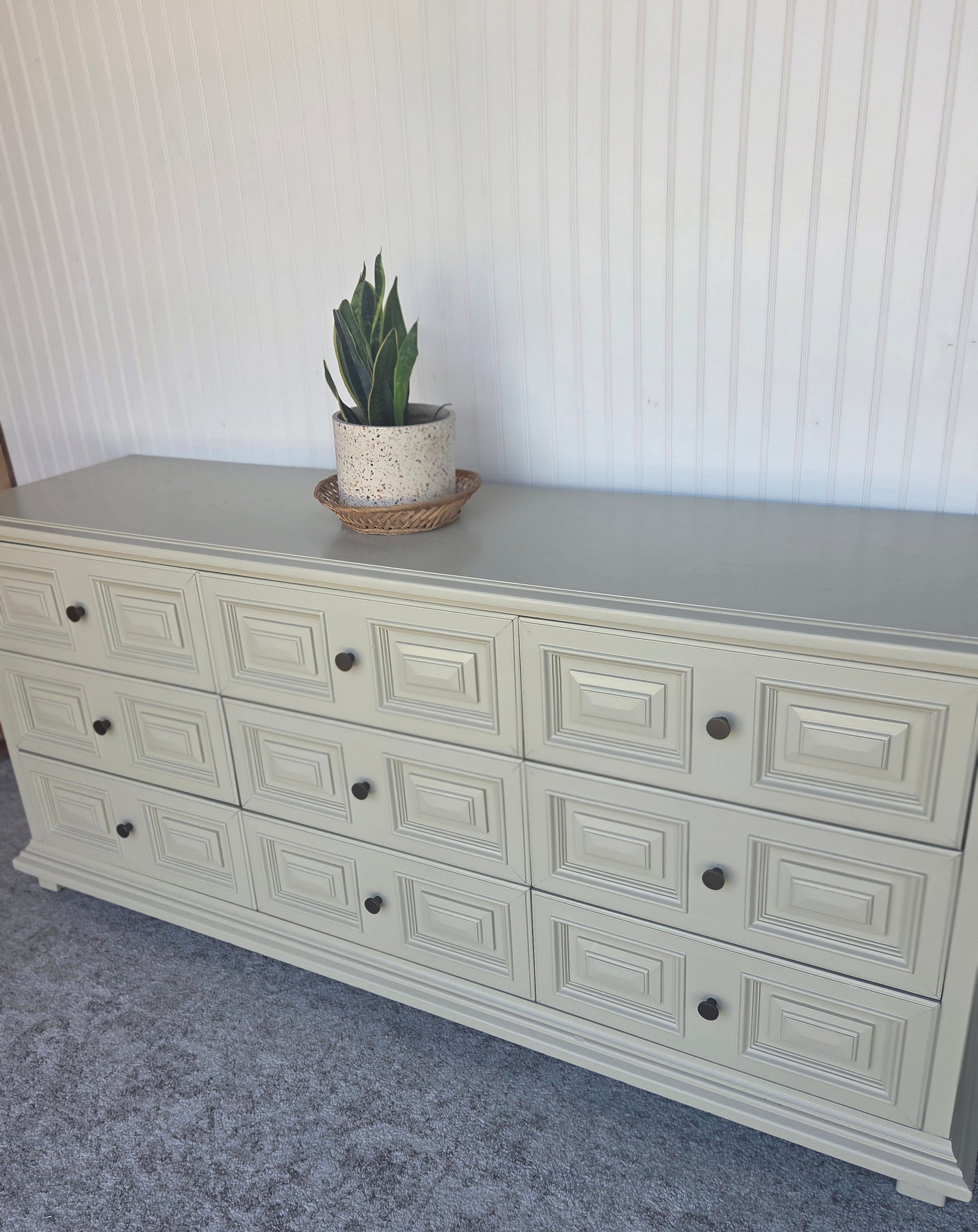 Creamy Taupe Drexel & Brass Triple Dresser