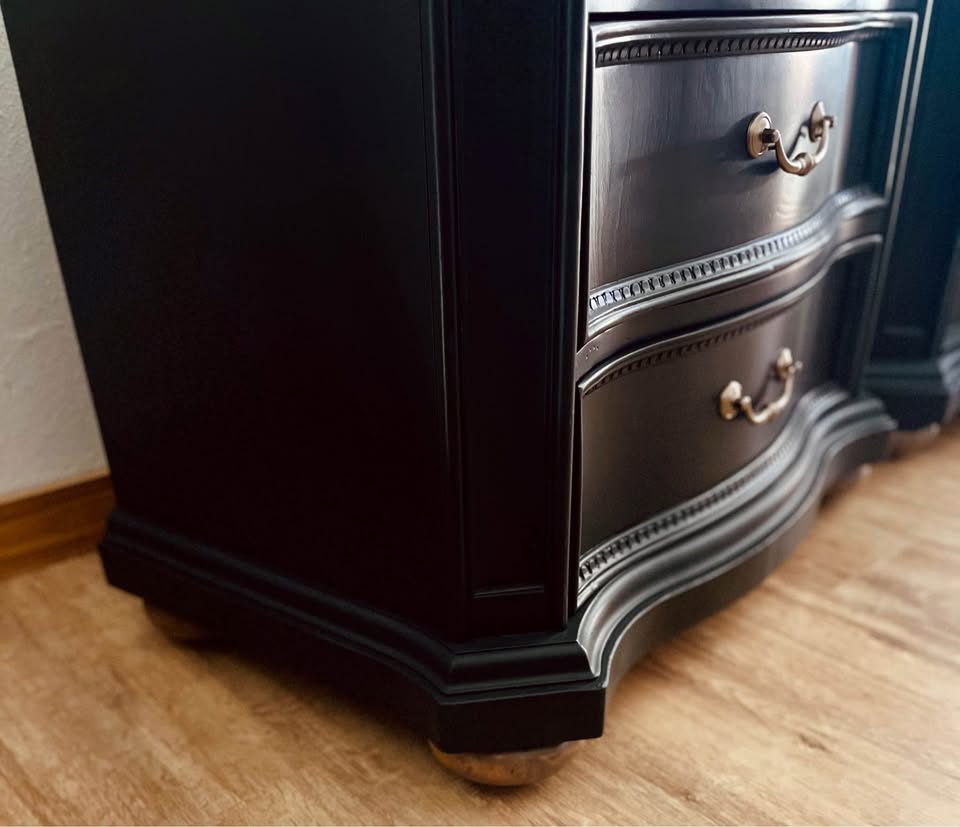 Oversized Deep Black Nightstand Pair