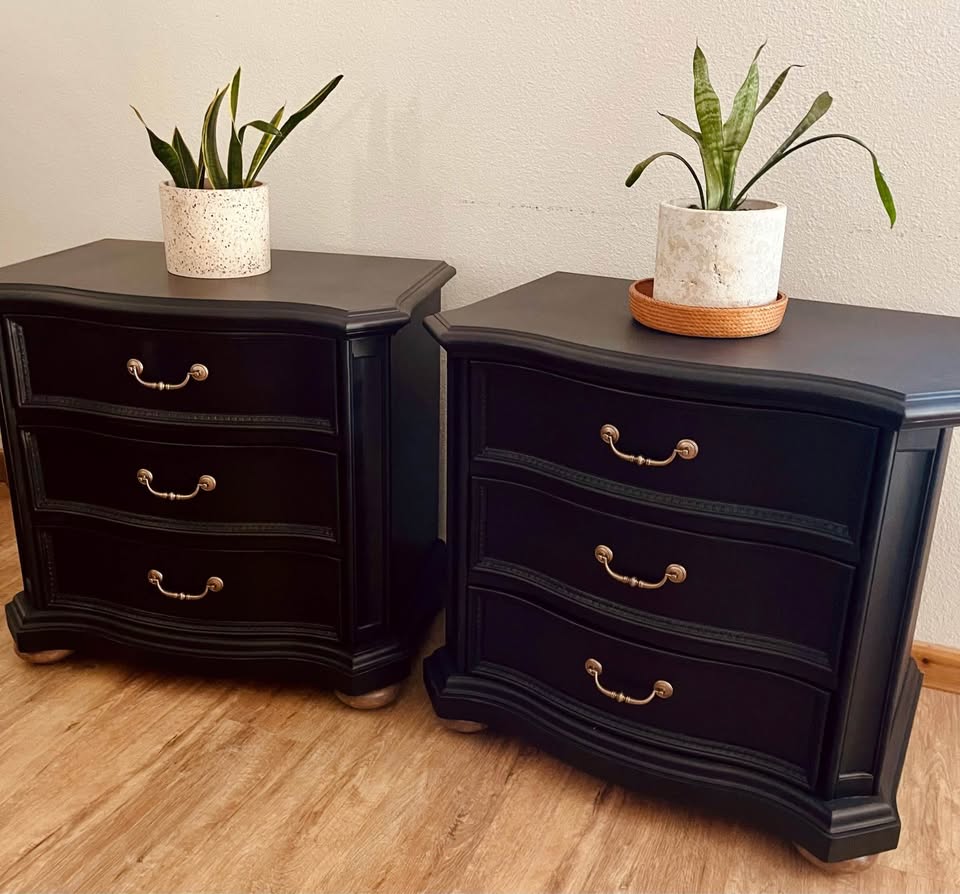 Oversized Deep Black Nightstand Pair