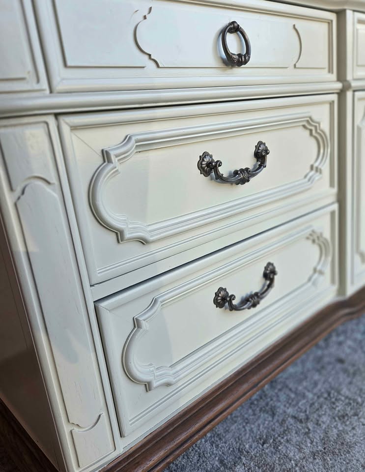 Creamy Ivory & Brass Triple Dresser