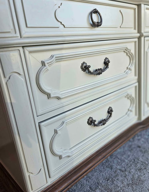 Creamy Ivory & Brass Triple Dresser