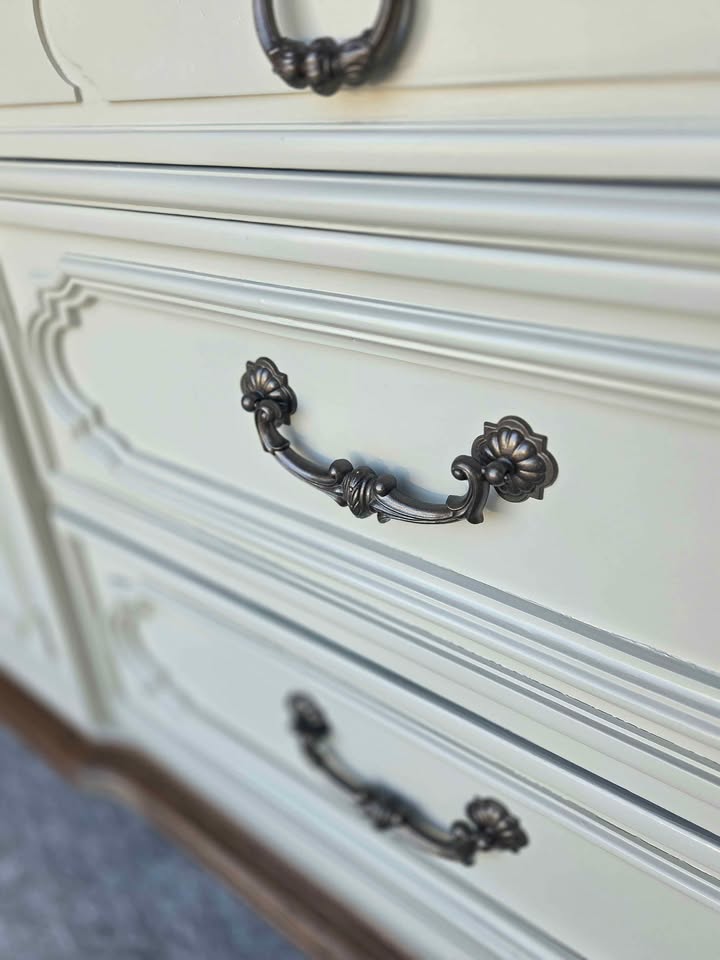 Creamy Ivory & Brass Triple Dresser