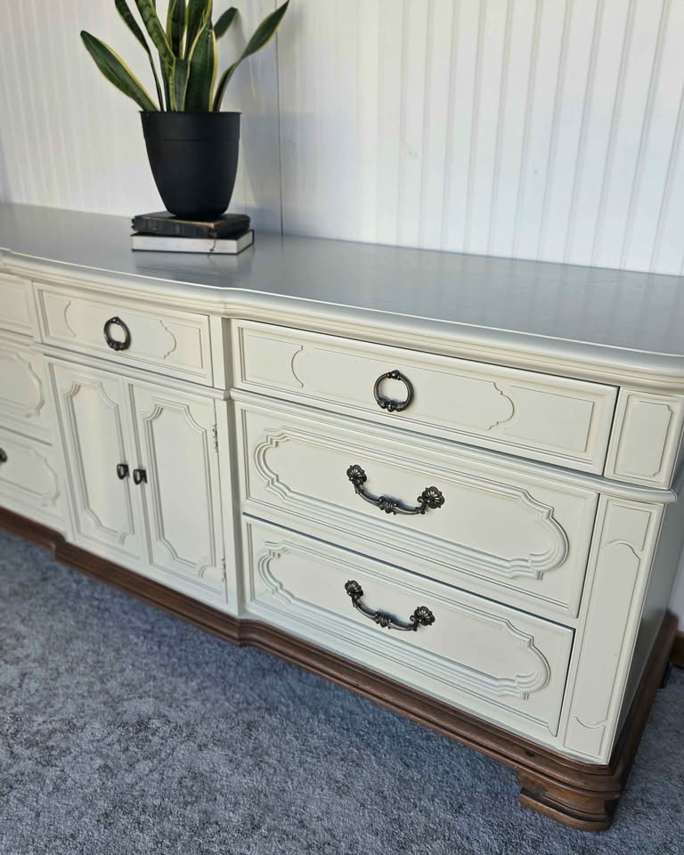Creamy Ivory & Brass Triple Dresser