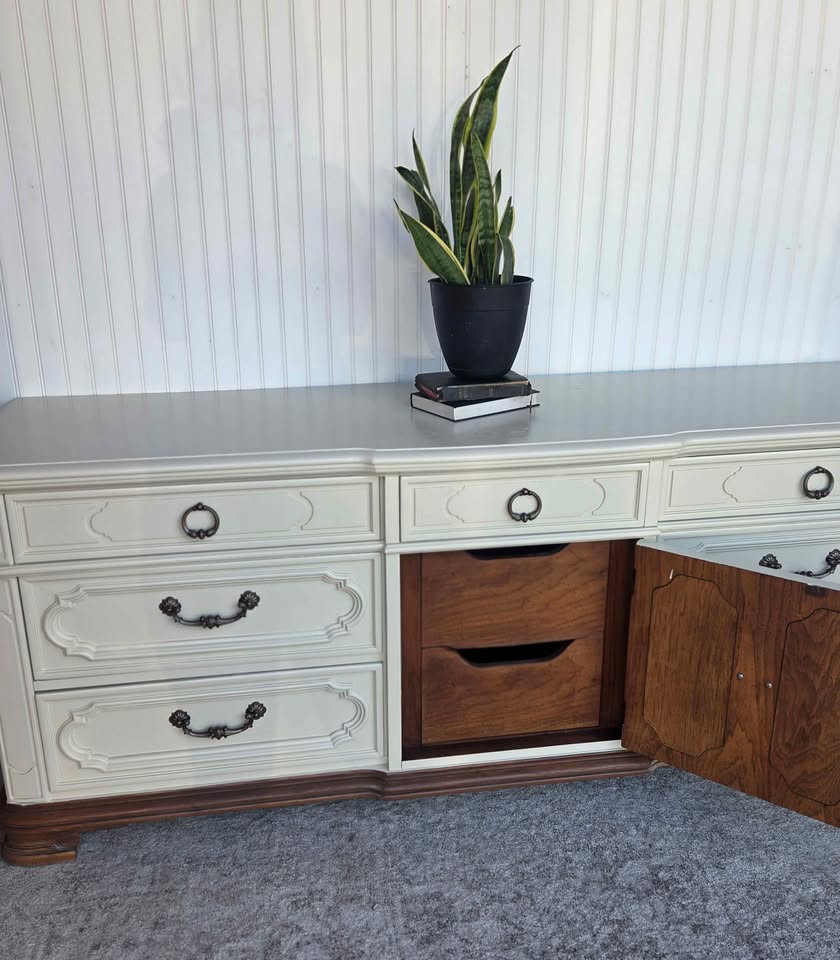 Creamy Ivory & Brass Triple Dresser