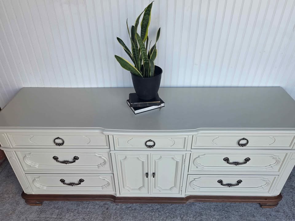 Creamy Ivory & Brass Triple Dresser