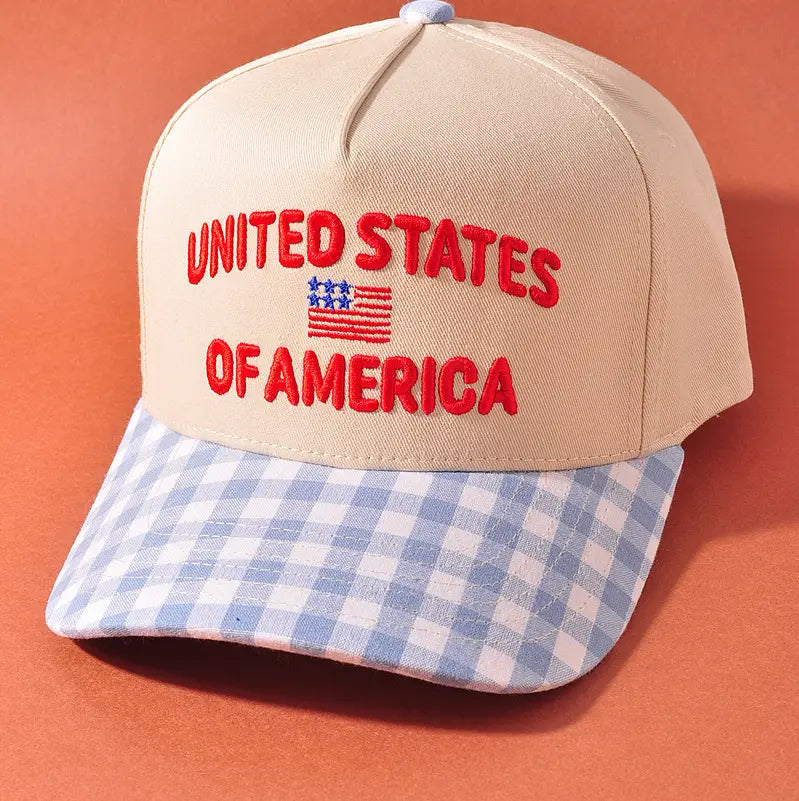 Light Blue Checkered United States Hat