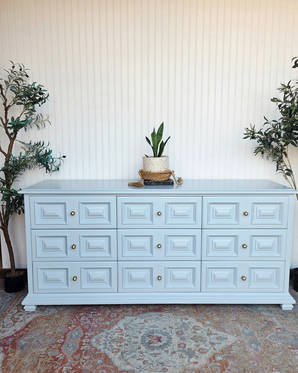 Pale Blue & Gold Drexel Triple Dresser