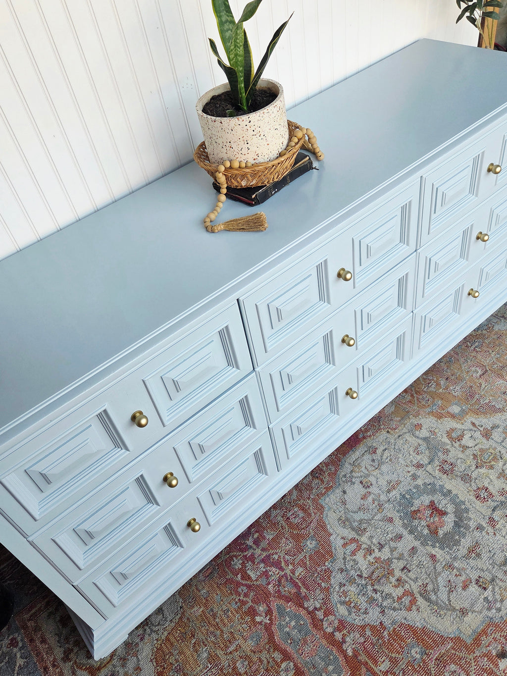 Pale Blue & Gold Drexel Triple Dresser
