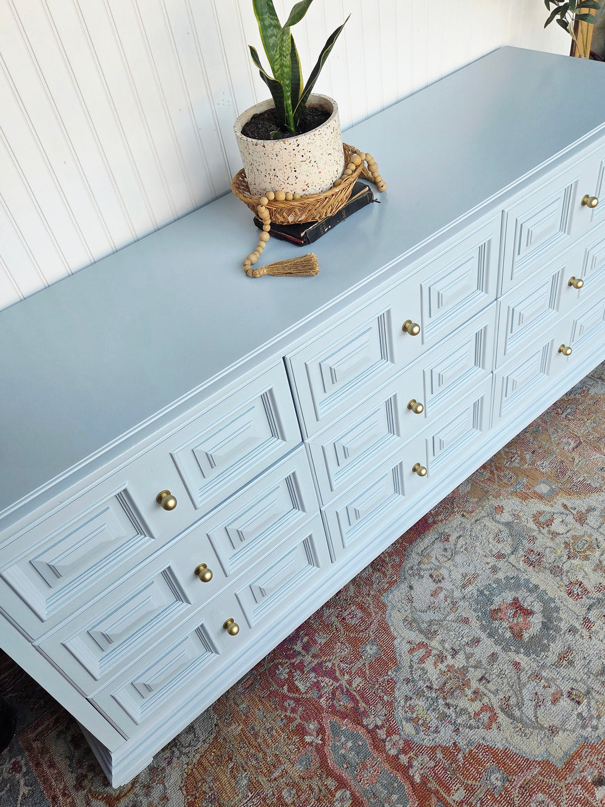 Pale Blue & Gold Drexel Triple Dresser