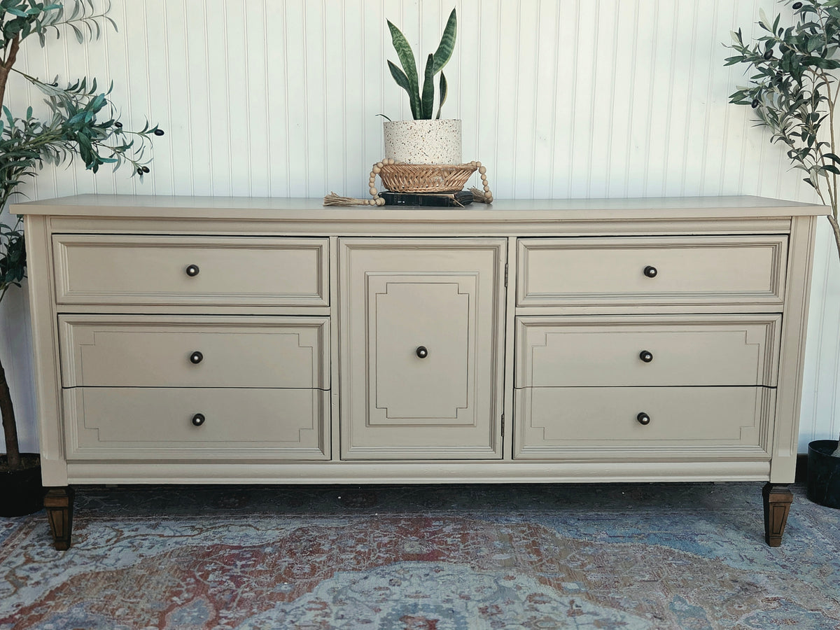 Taupe & Brass MCM Dixie Triple Dresser